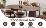 Modern solid wood dining table with square top and six chairs in a bright dining room