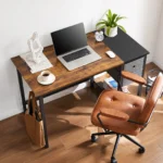 FCJ Modern Computer Desk with Drawer PC Desk for Home Office Living Room Featuring Tempered Glass Shelf Metal Glass