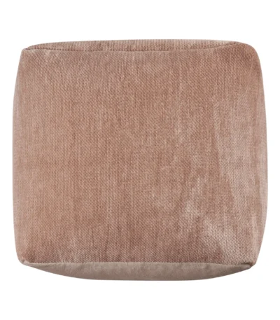 Beige chenille cube pouf ottoman 18-inch foldable square stool in modern living room