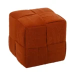 Brown corduroy ottoman foot rest with square shape and MDF frame in a modern living room setting.