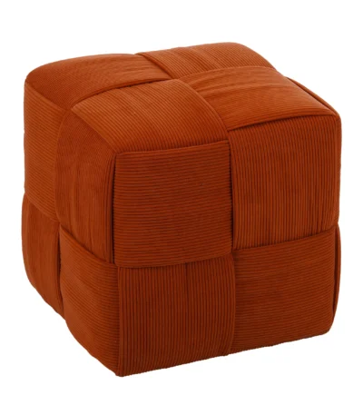 Brown corduroy ottoman foot rest with square shape and MDF frame in a modern living room setting.
