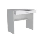 HMS 32" White Wood Computer Desk Modern Simple Design with Shelf and Drawer Adjustable Office Desk Metal and Wooden Material