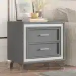 Mid-Century Velvet Nightstand with Drawers – side view