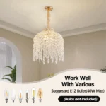 Free Shipping 5-Light Crystal Chandelier Adjustable Height Pendant Light with Grape-Shaped Crystal Bead Strings Modern