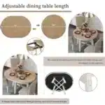 Trexm Farmhouse Round Extendable Dining Table with Leaf – top view