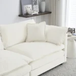 Goldoma two-seater chenille sectional sofa with ottoman in white fabric