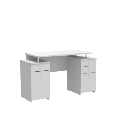 HMS 51 White Computer Desk Simple Modern Design with Five Drawers and Shelf Adjustable Office Desk Made of Wood and Metal