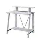 HMS 32" Antiqued White Writing Desk Simple Design Computer Table with Adjustable Wood and Leather for Hotel or Living Room
