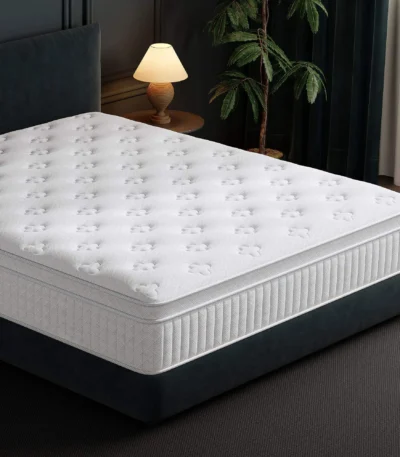 Goldoma 30cm medium firm hybrid mattress with pocket springs and memory foam on a platform bed