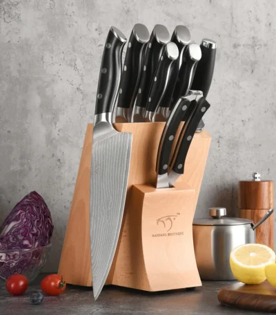 9 Pieces ABS Handle Fillet Knife VG-10 Damascus Steel Kitchen Knife Set with Sharpener Chicken Bone Scissors