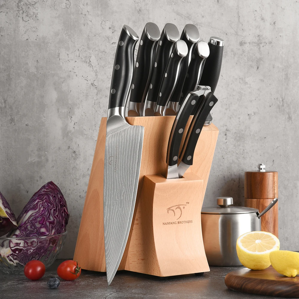9 Pieces ABS Handle Fillet Knife VG-10 Damascus Steel Kitchen Knife Set with Sharpener Chicken Bone Scissors