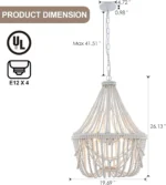 Bohemia Large Wood Beaded Chandelier, Coastal French Country Farmhouse Pendant Light for Living Room Kitchen Island Dining