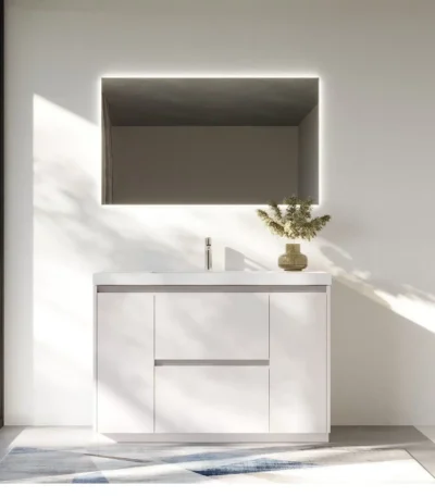 High Gloss White 48 Inch Single Sink Bathroom Vanity Set Resin Top US Warehouse Stock Commercial Sample Accepted