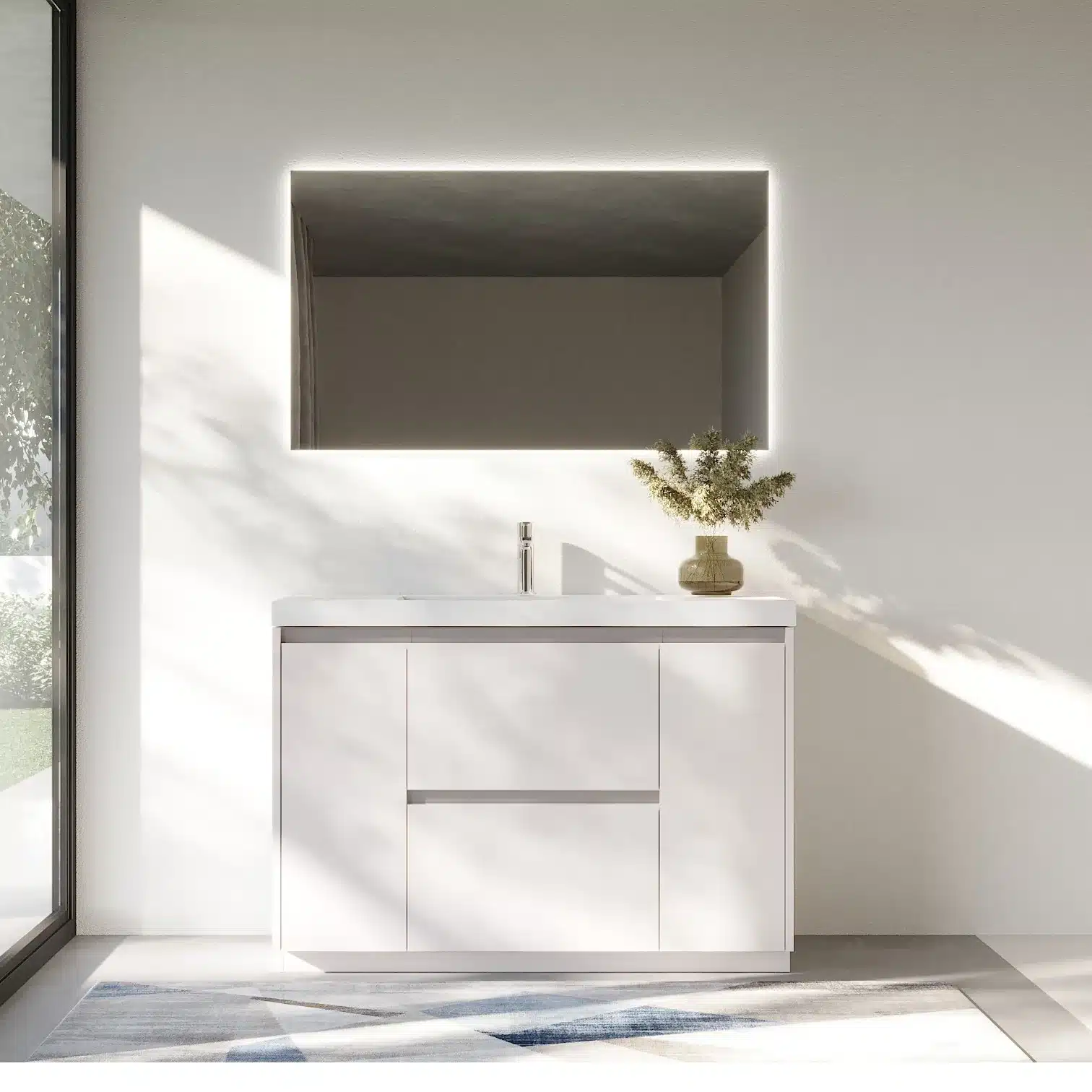 High Gloss White 48 Inch Single Sink Bathroom Vanity Set Resin Top US Warehouse Stock Commercial Sample Accepted