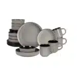 In September a Set of 20 Pieces of Nordic Style Round Stone Tool Tableware with Reactive Glaze Is on Sale – angled view
