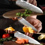 IOKO 3 PCS Stainless Steel Chef Kitchen Knife Set Santoku Sushi Japanese Style Butcher Cleaver Chef Utility Kitchen Knife