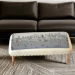 Goldoma 38 inch cream wool and brown leather foldable ottoman with nailhead trim