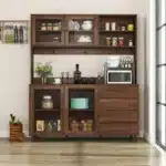 U_STYLE Adjustable Shelf Storage Sideboard with 3 Retro Metal Handles and 4 Pinewood Legs for Entryway Living Room Study