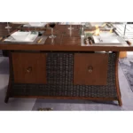 HMS Brown Wicker Rectangular Outdoor Gas Fire Pit Table Ice Bucket Made Corten Steel for Garden Use Can Use Propane Gas