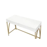 HMS 50 White and Gold Solid Wood Writing Desk with Two Drawers Modern Design Computer Table for Home Office or Hotel Use