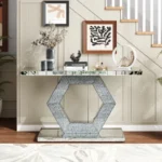 Modern Wooden Writing Desk with Metal Legs Brown Finish Storage Eco-Friendly & for Home Office and Living Room – in a