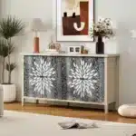 Modern Rustic Sideboard Buffet Cabinet with 4 Doors & Adjustable Shelves Practical Storage Solution for Living Spaces