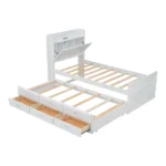 Goldoma twin storage bed with trundle, drawers, and built-in outlets in a modern bedroom