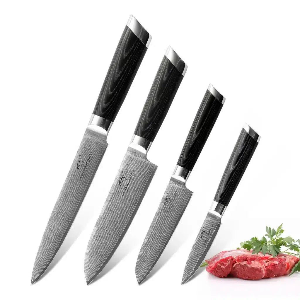 Professional Cook Tools 4 Pieces Damascus Steel VG10 Chef Kitchen Knife Set with Pakka Wood Handle