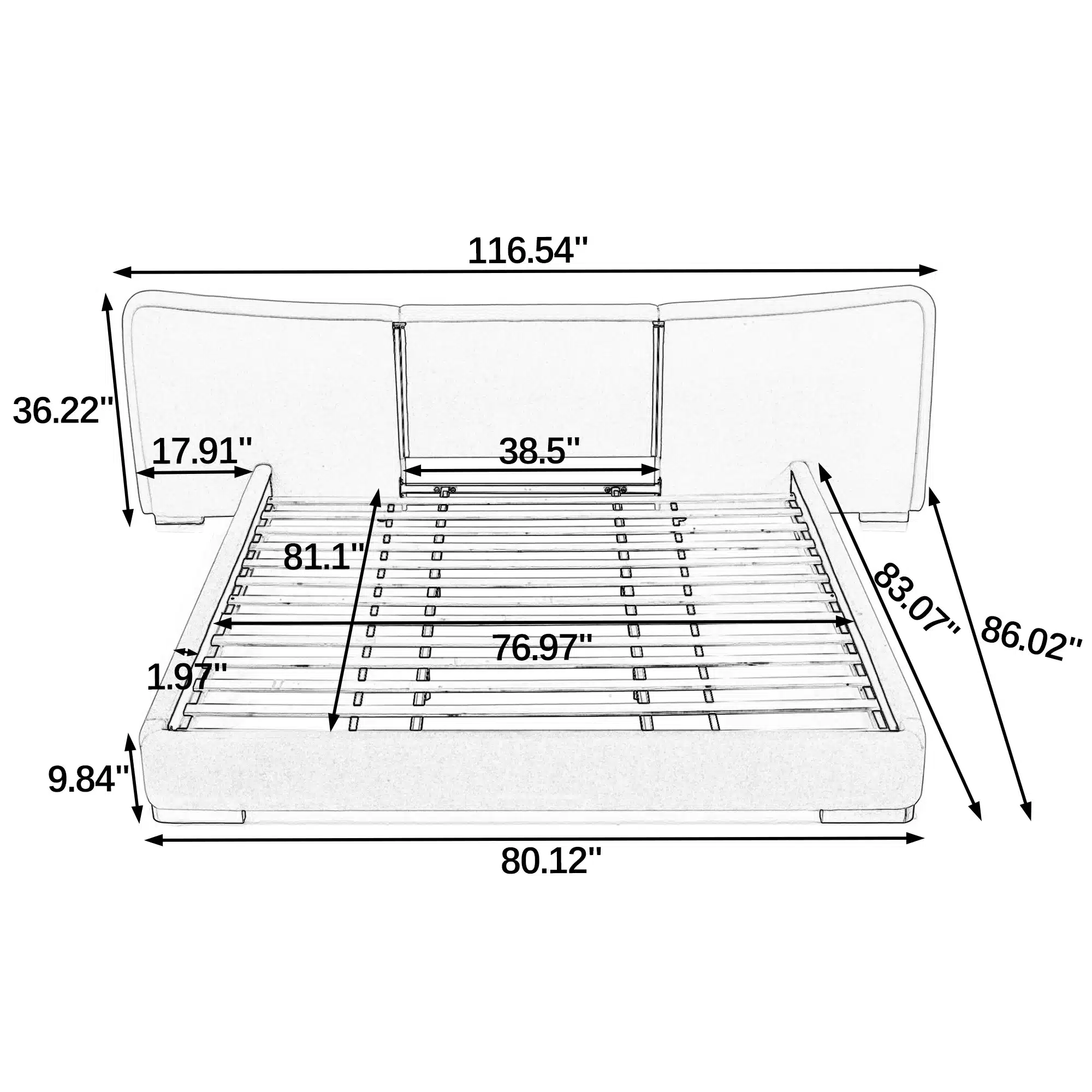 Goldoma King Size Modern Platform Bed with Soft Chenille Fabric and Curved Headboard