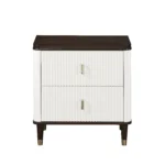 Goldoma Carena White and Brown Nightstand with USB ports – modern two-drawer bedroom storage cabinet