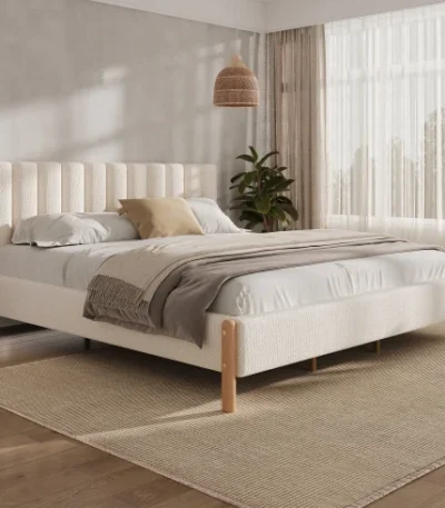Goldoma king size upholstered bed frame with adjustable headboard and storage drawers - modern bedroom furniture