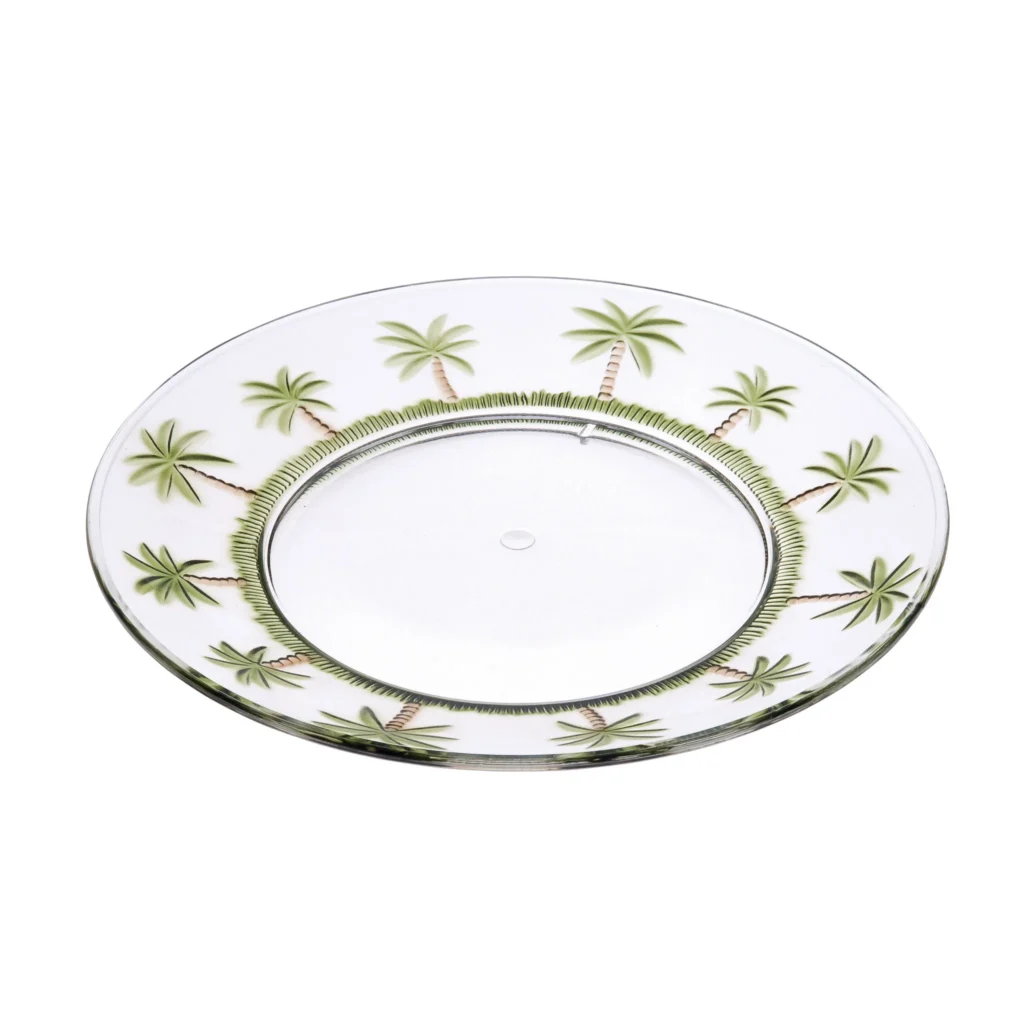 HMS Four-Piece Acrylic Palm Tree Service for Four Clear and Green Dinner Plate Set