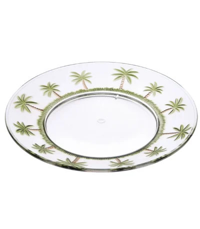 HMS Four-Piece Acrylic Palm Tree Service for Four Clear and Green Dinner Plate Set