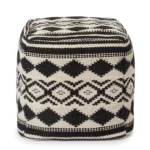 Goldoma Handwoven Cotton Unstuffed Pouf Ottoman Cover - Black Square Floor Cushion Cover – base detail