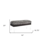 Faux fur storage bench with clear acrylic frame in gray – Goldoma modern entryway bench with hidden storage compartment