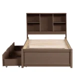 Twin Bed Frame with Storage Drawers & Bookcase Headboard | Solid Walnut Wood - Goldoma – top view