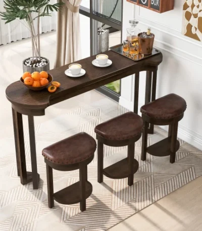 Modern bar table set with 3 PU upholstered stools in a contemporary dining room