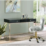 HMS 47" Black and Gold Computer Desk with Two Drawers Elegant Writing Desk – base detail