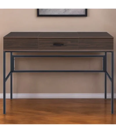 HMS 42" Solid Wood Writing Desk Brown and Black Modern Design with Adjustable and Flexible Features Assembled Computer Desk