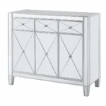 HMS 40" Modern Antique Traditional Silver Glass Three Drawer Sideboard with Three Doors MDF Wood for Home Bar or Living Room - Image 3