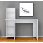 HMS 47" White Wood Computer Desk Simple Modern Design with Shelf and Drawer Adjustable Office Desk Metal and Wooden Material