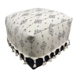 Goldoma 18" Natural and Navy Blue Cotton Medallion Pouf Ottoman, Footstool and Extra Seat – styled in a modern Ottomans