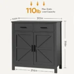 Modern Farmhouse Kitchen Storage Cabinet 2 Drawers 2 Doors Black FCJ Buffet Sideboard for Coffee Bar Living Room Dining Room - Image 5