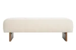 Goldoma modern tufted linen bench with solid wood legs and button tufting in a living room setting