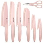 13 Piece Pink Professional Chef Knife Set Carbon Steel Scissors Knife Kitchen Set for Home – side view