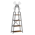 4-Tier Bookshelf Metal Frame Display Storage Shelves Windmill Design for Living Room Home Office Glass Oak FCJ Bookcase