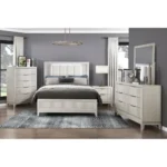 Goldoma antique white nightstand with two drawers and reeded fronts - modern bedroom furniture