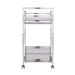 HMS 29 Luxury Silver Metal Mirrored Glass Rolling Bar Cart Dining Living Room Serving Trolley with Wine Storage Iron Material - Image 6
