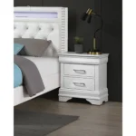 Modern white nightstand with two spacious drawers and sleek design for bedroom storage