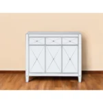 HMS 40" Modern Antique Traditional Silver Glass Three Drawer Sideboard with Three Doors MDF Wood for Home Bar or Living Room